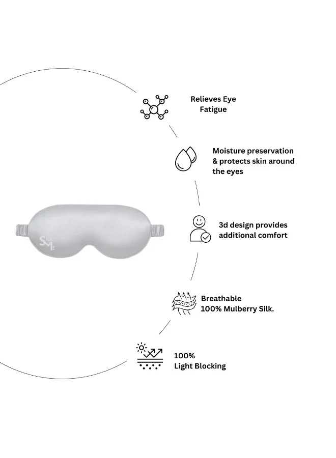 Silk Me  Silk Me 100% Pure Mulberry Silk Sleep Mask - Eye Mask for Women/Man with stretchable band - Blackout Sleep Mask - 3D shape for added comfort (Silver Grey)  | Best Price UAE